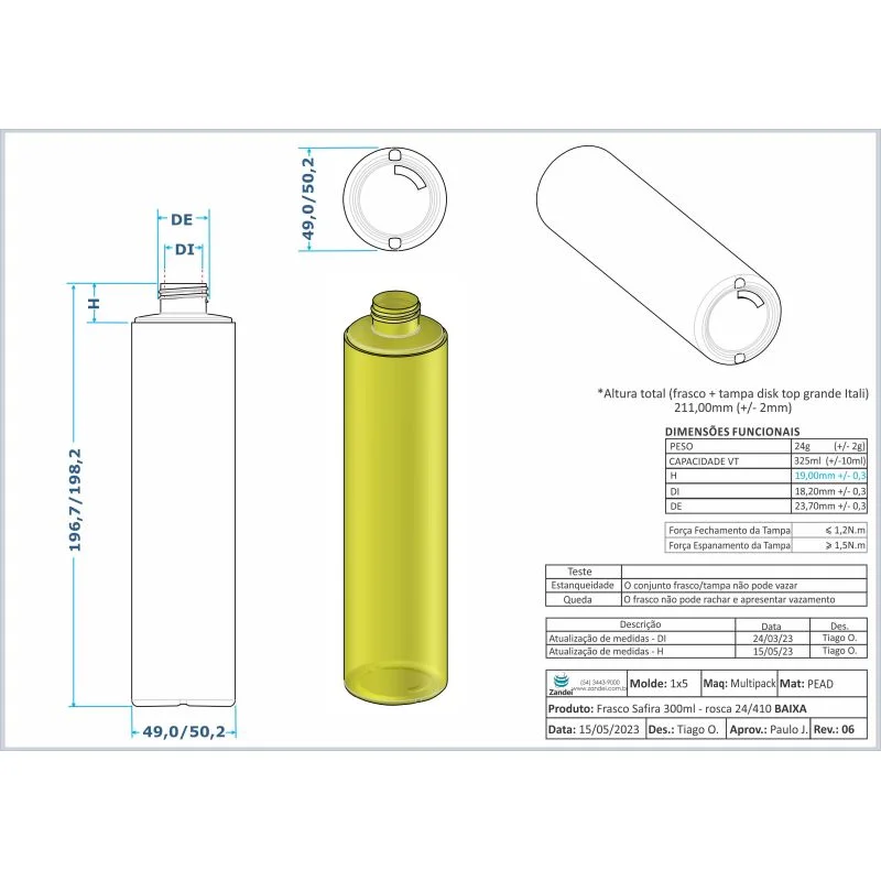Desenho técnico Safira 300ml