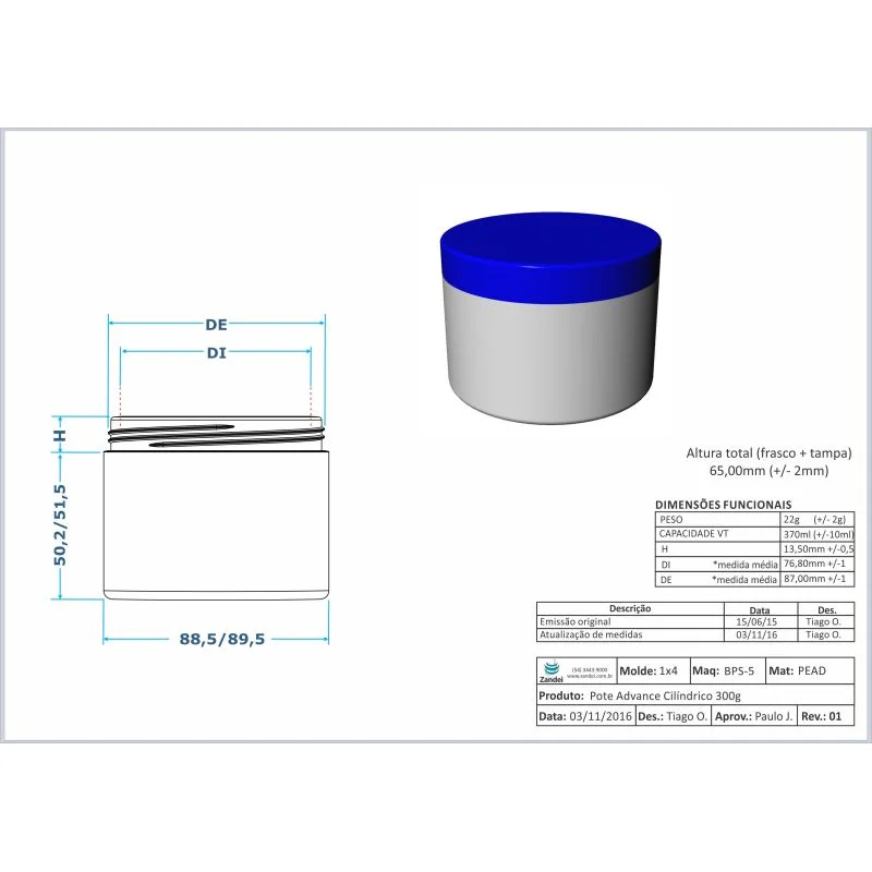 Ficha técnica Pote Advance 300g